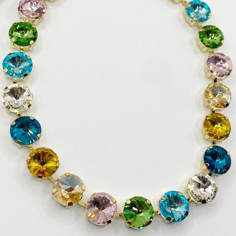 NEW Gold Multicolor Large Crystal Tennis Necklace